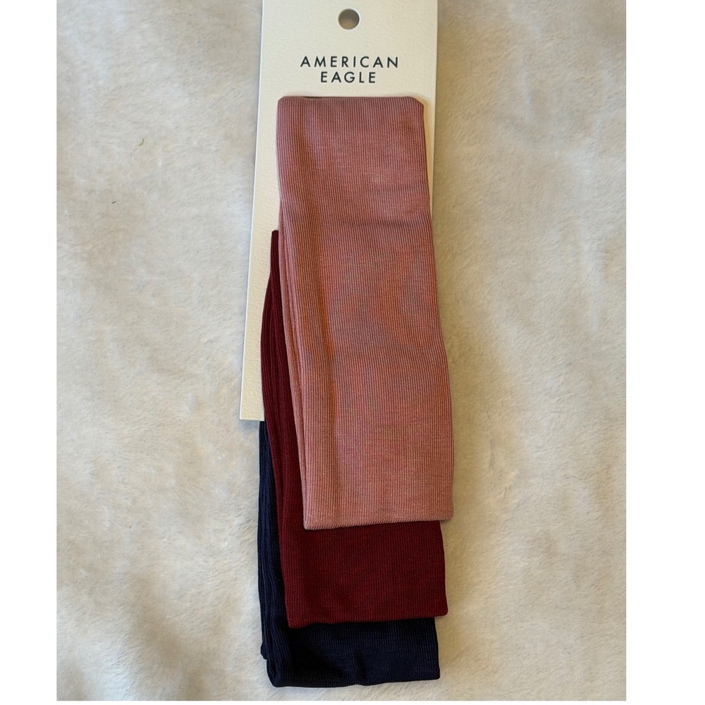 American Eagle Ribbed Knit Headband Set 3 Pack Rose Burgundy Navy NWT